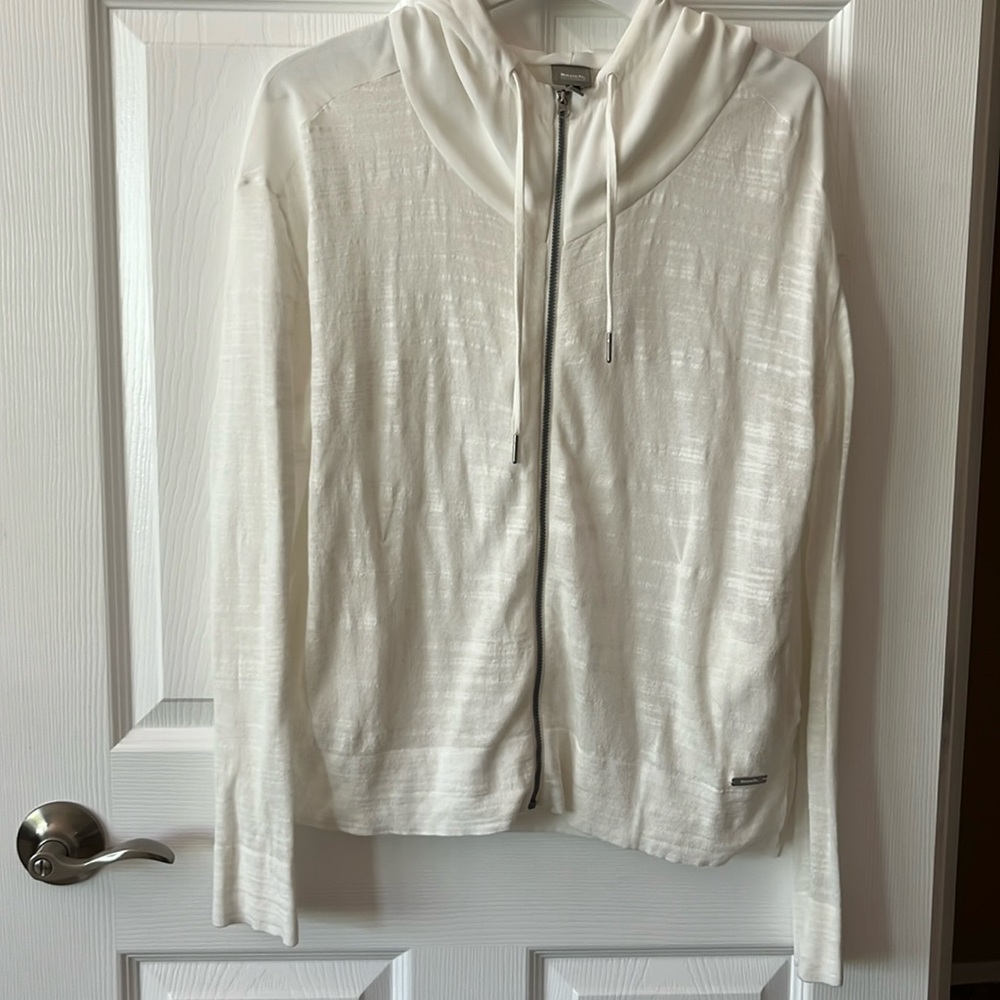 St. John White Zip-Front Hooded Knit Jacket